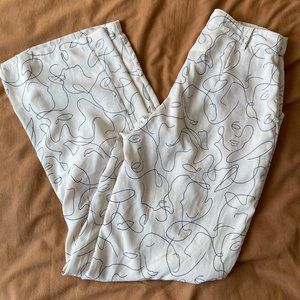 Le Lis Cream Linen Pants w/ drawn faces